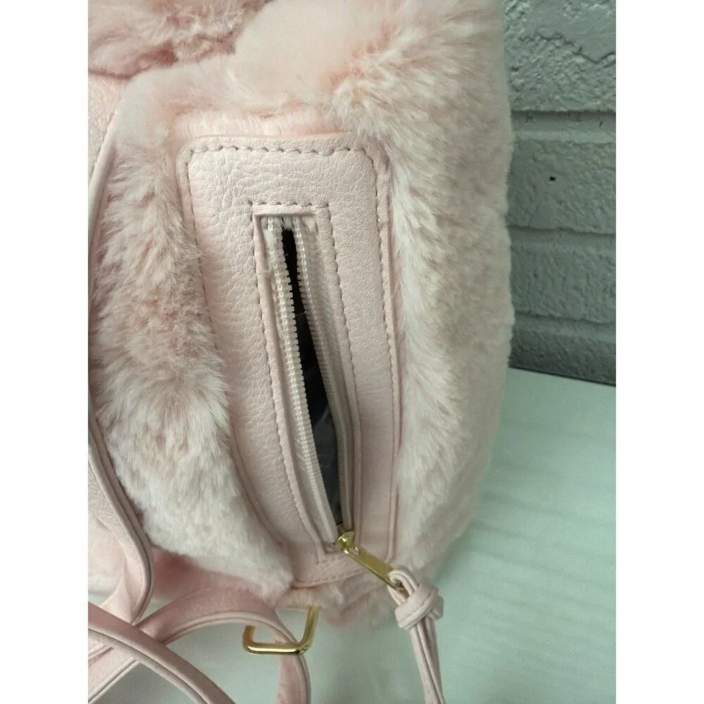 Unbranded Girls Pink Faux Fur Mini Backpack